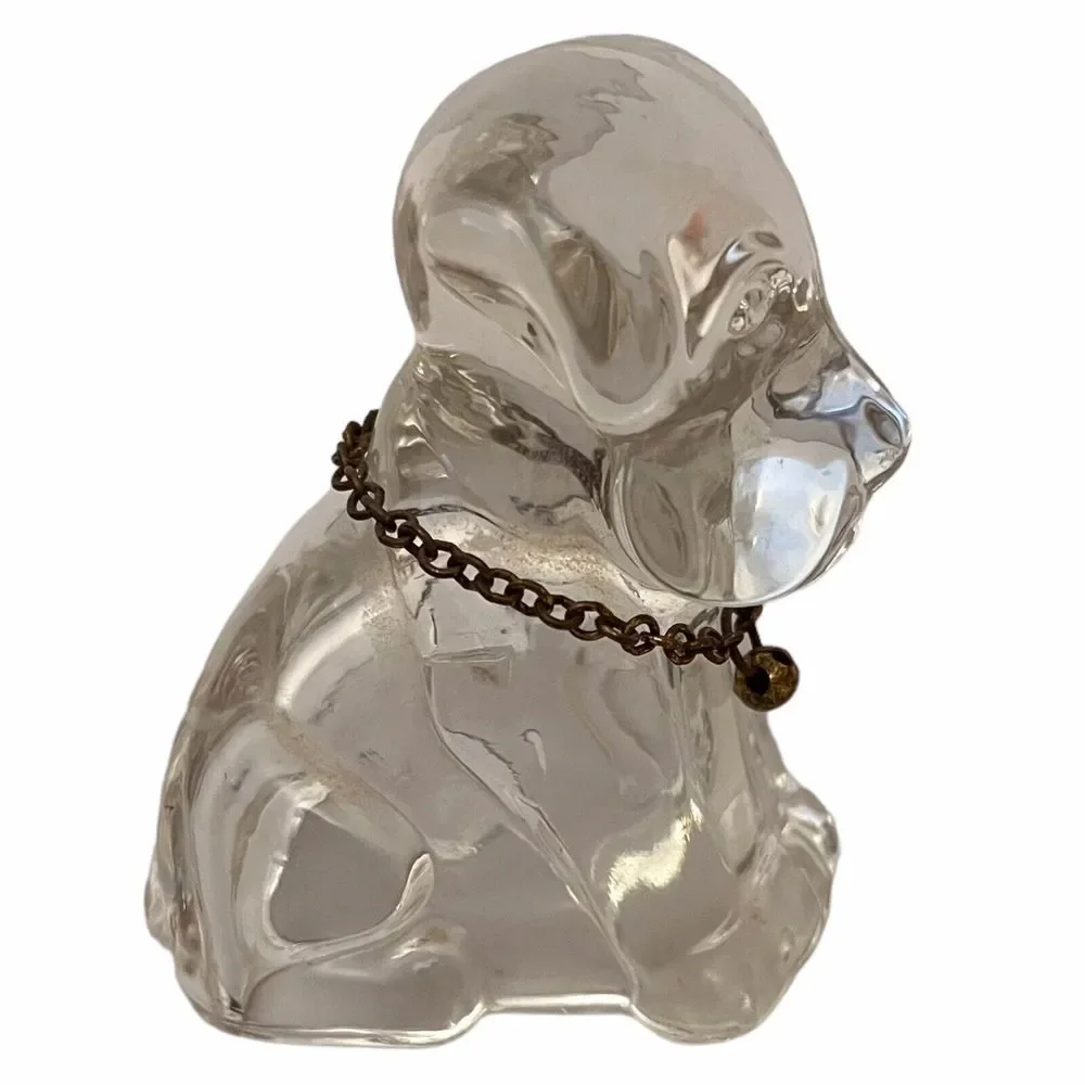 Vintage Federal Glass Company Puppy Dog Candy Container Clear Glass 1940s‎